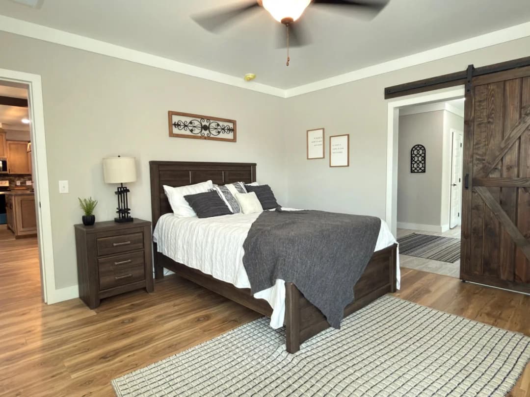 The barndominium 2 bedroom home features