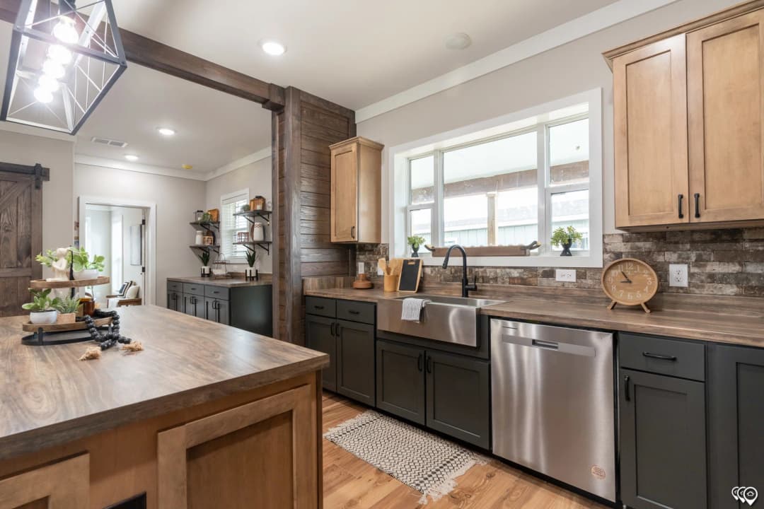 The barndominium 1 story kitchen home features