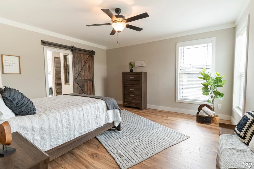 The barndominium 1 story bedroom home features