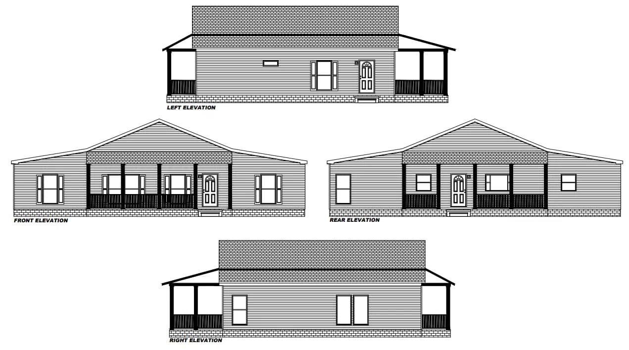 The barndominium 1 story elevation home features