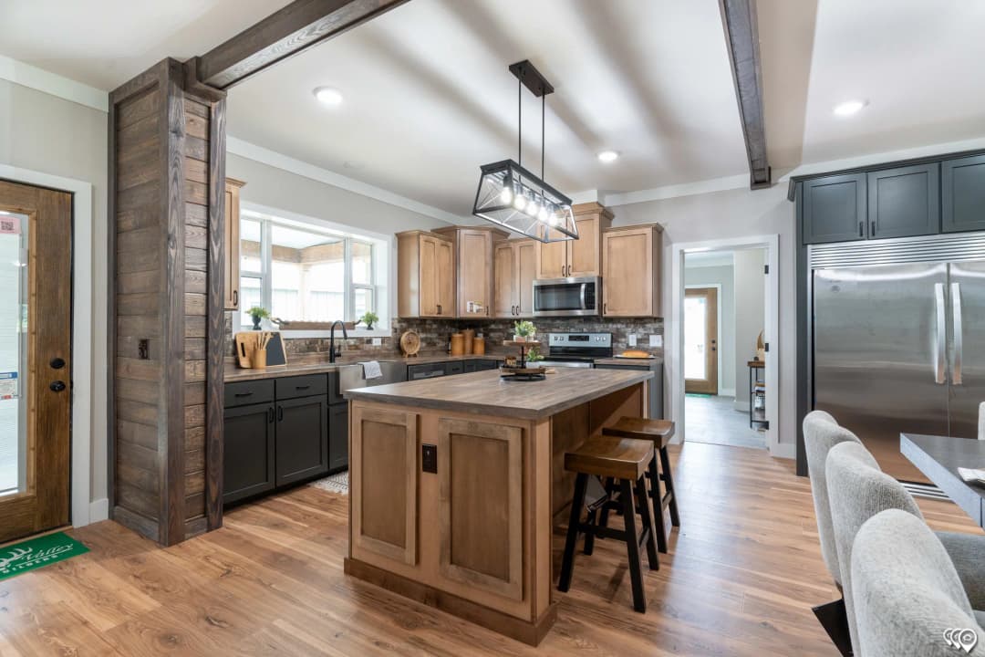 The barndominium 1 story kitchen home features