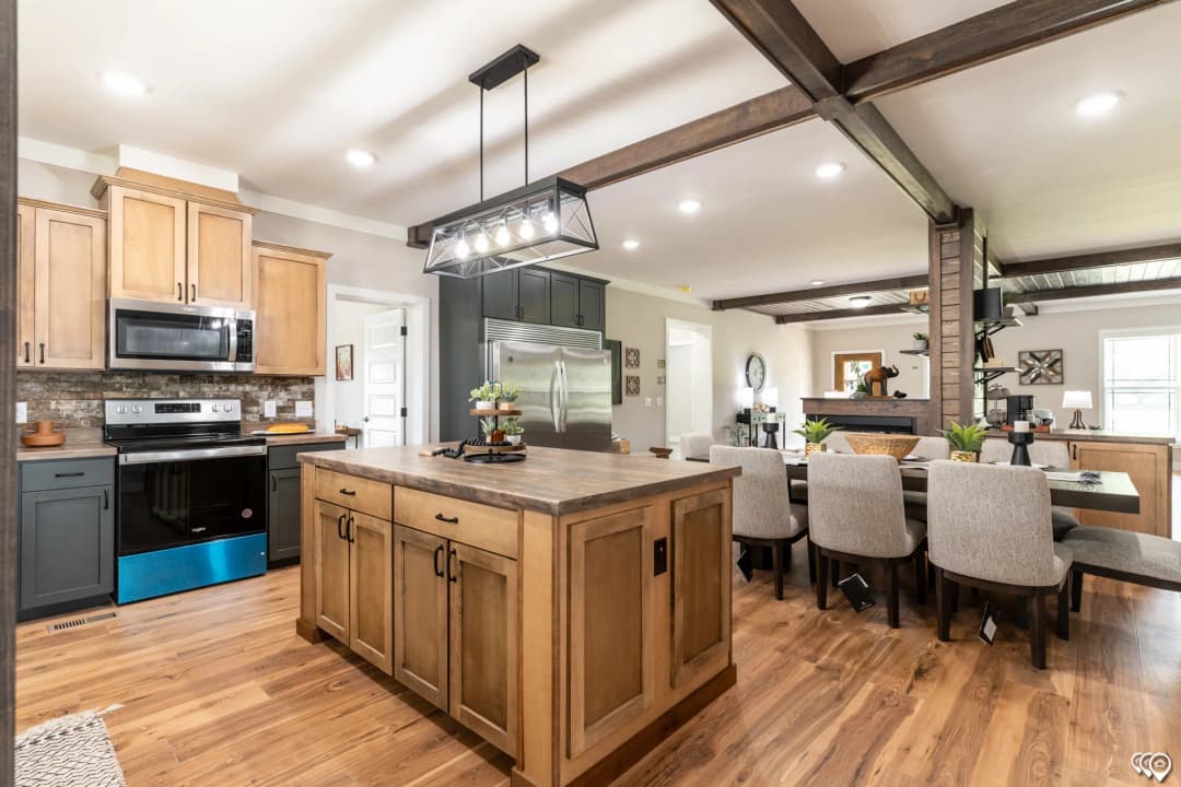 The barndominium 1 story kitchen home features