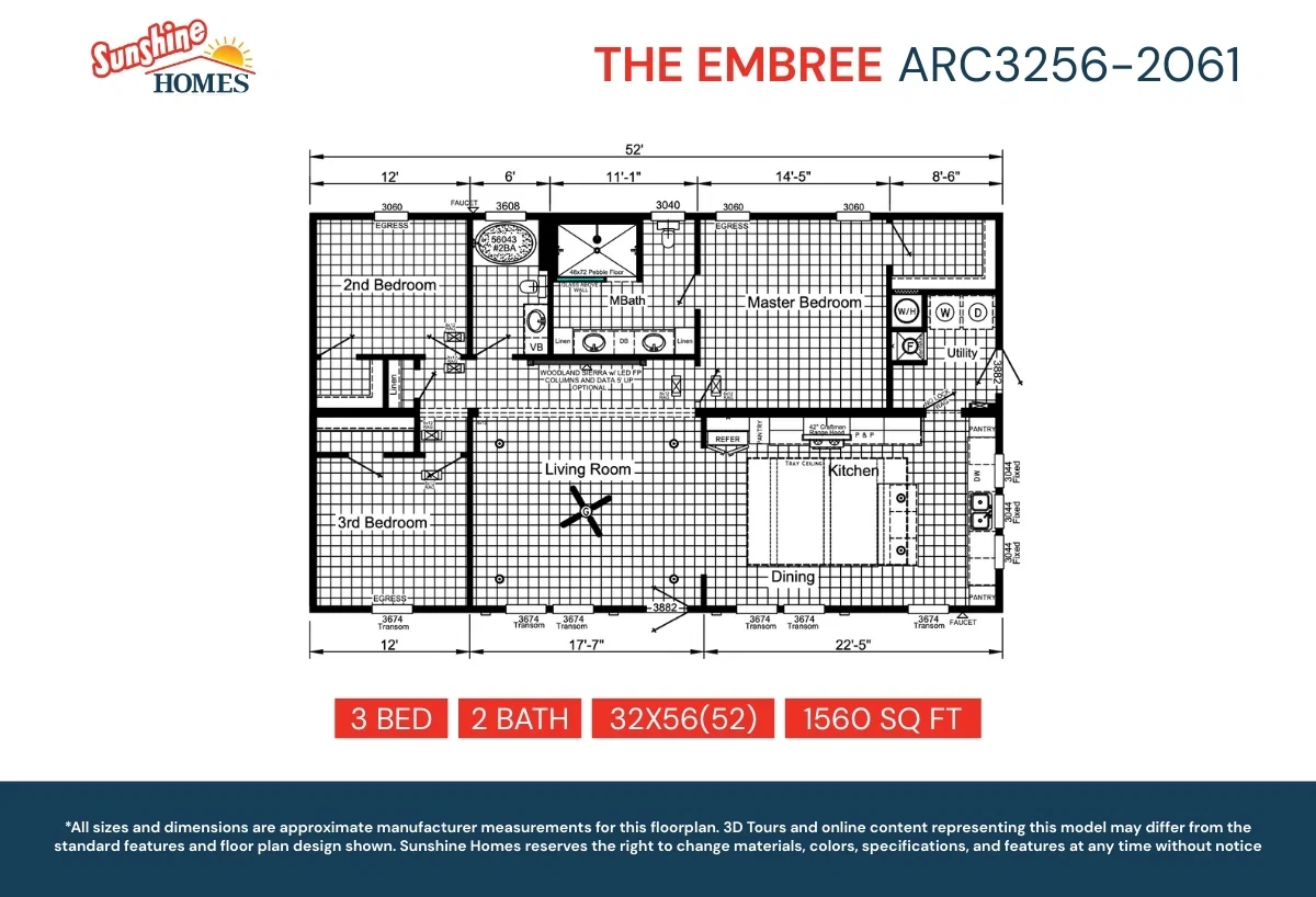 Arc3256-2061 floor plan home features