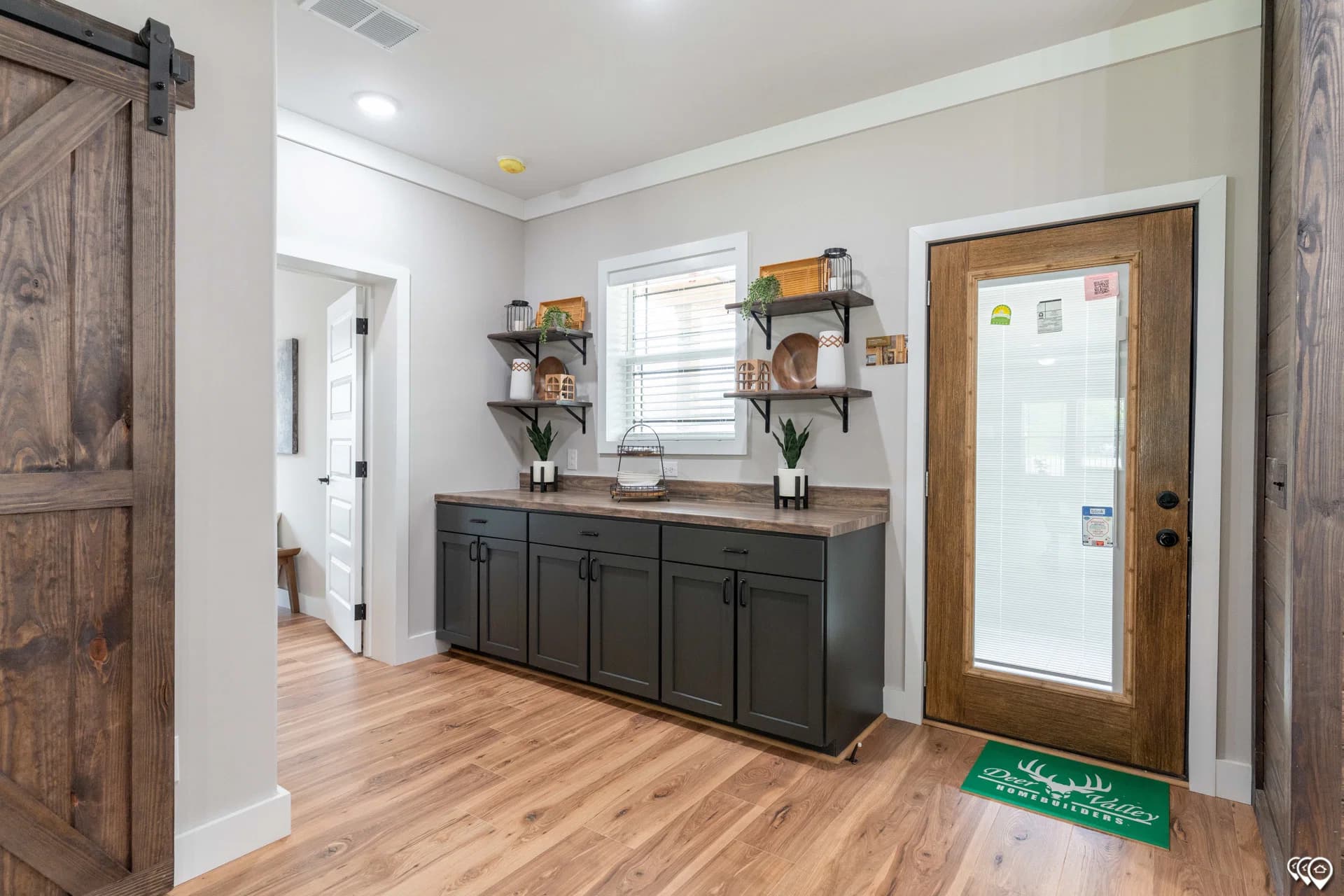 The barndominium 1 story interior home features