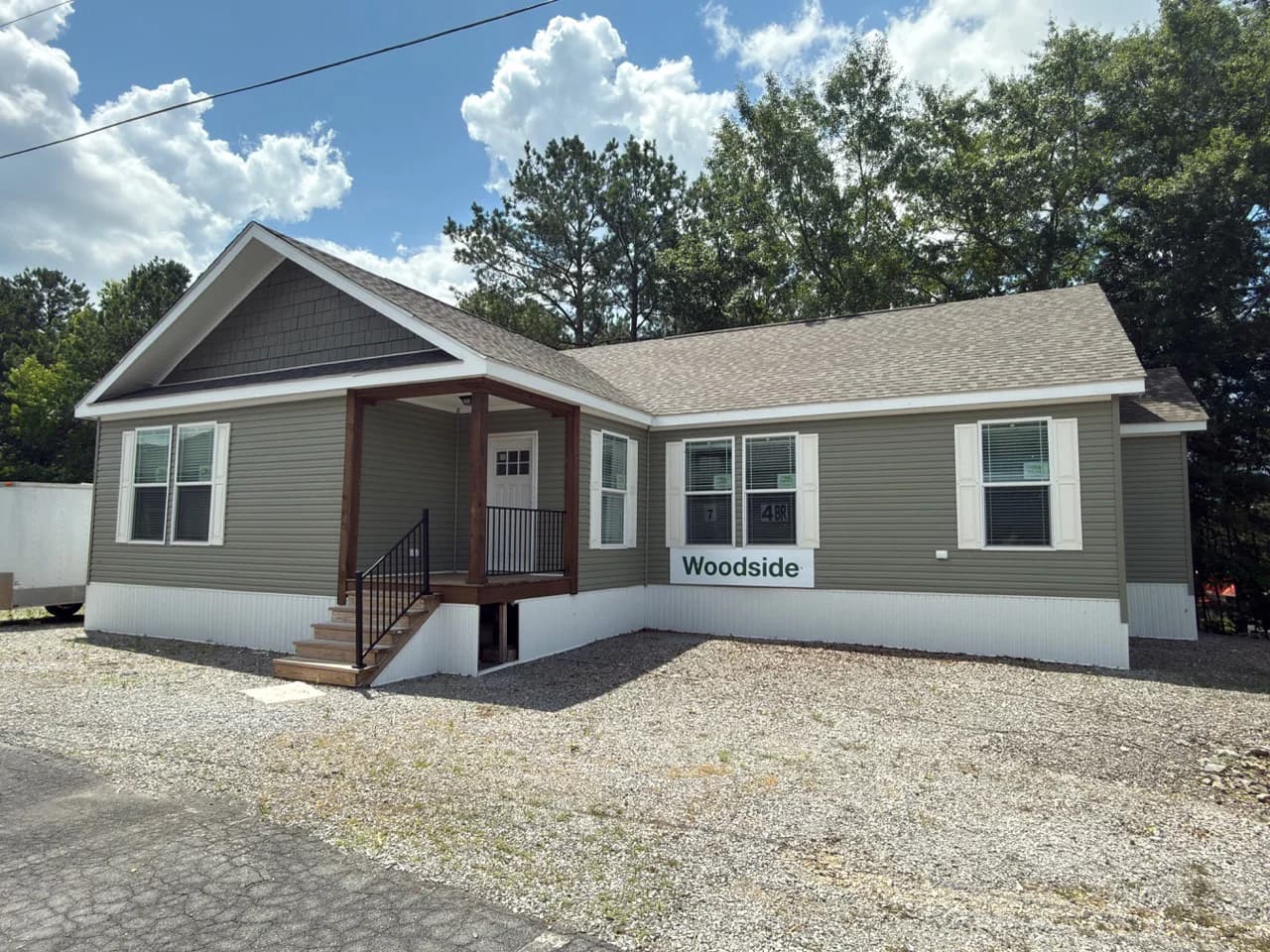 The woodside b hero, elevation, and exterior home features