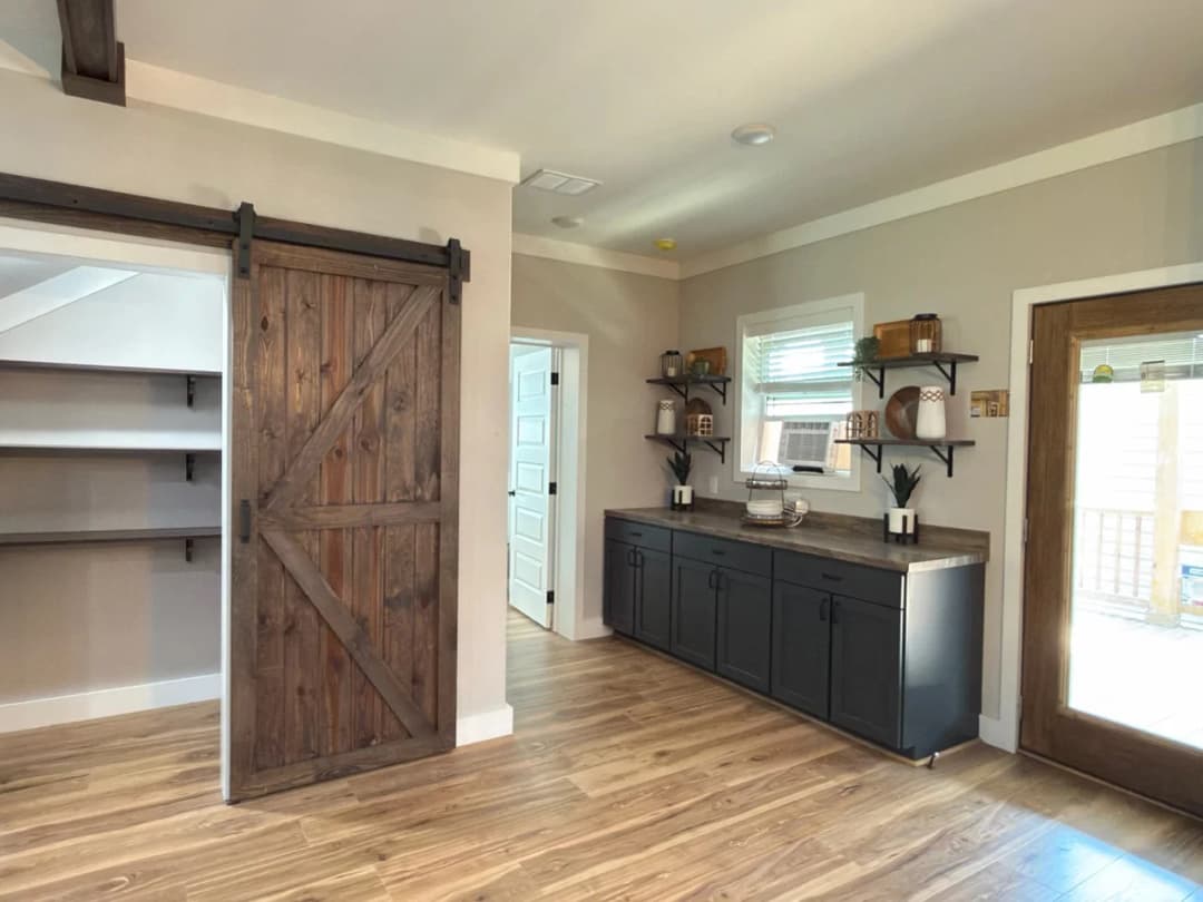 The barndominium interior home features