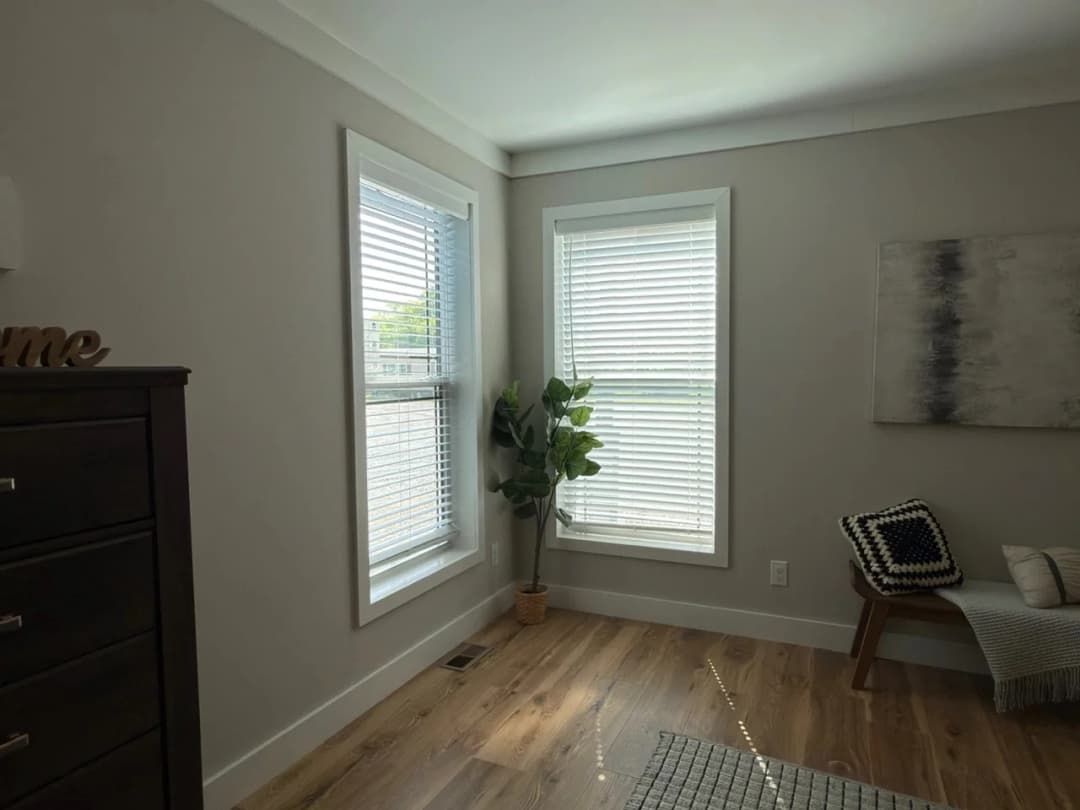 The barndominium bedroom home features