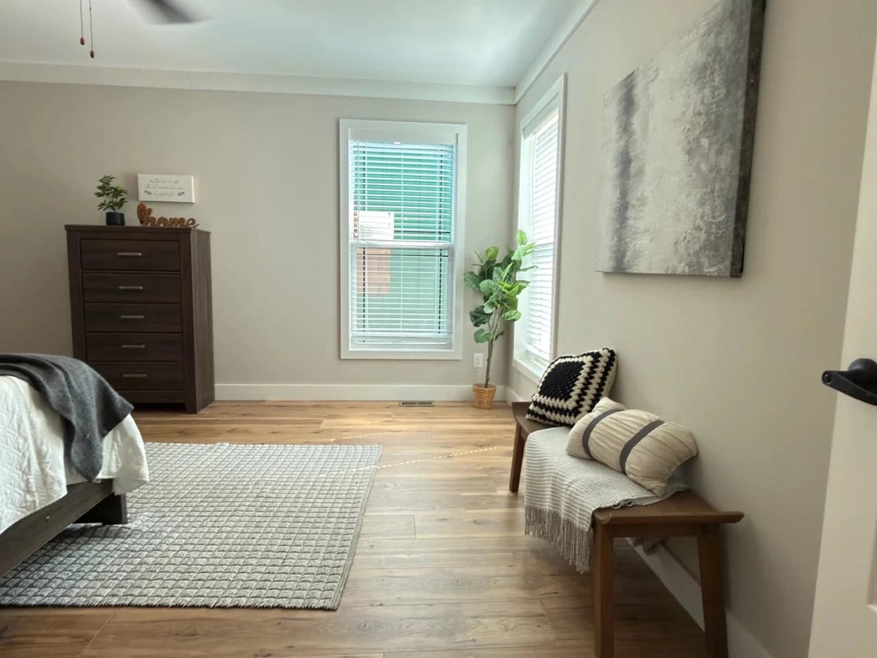 The barndominium bedroom home features